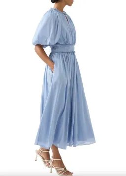 Aje Elysium Blouson Midi Dress Steel Blue Size 6 for rent on The Volte - image 2