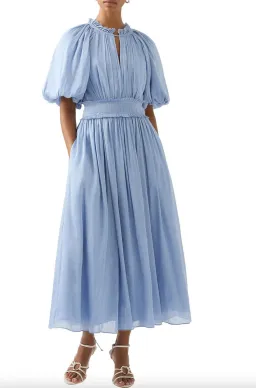Aje Elysium Blouson Midi Dress Steel Blue Size 6 for rent on The Volte - image 1