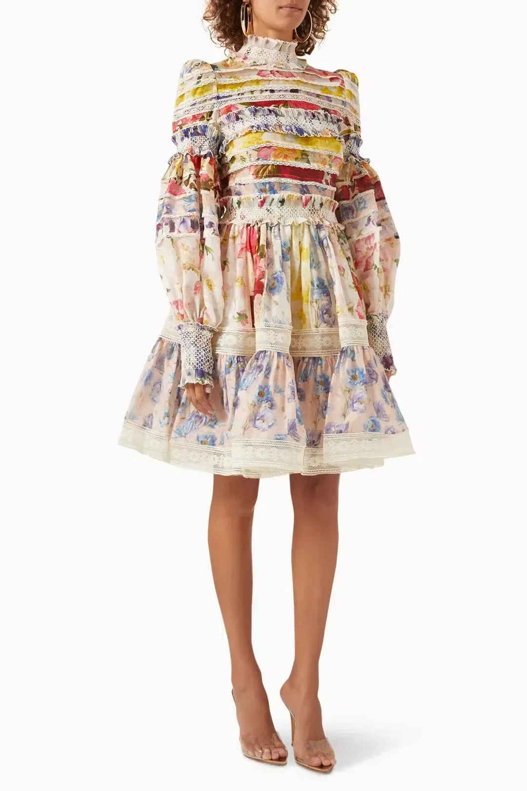 Zimmermann The Wonderland Smocked Mini Dress in Spliced Multifloral Size 0 / AU 8 for rent on The Volte - main image