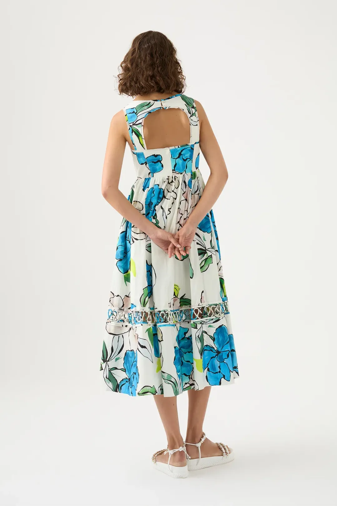 Aje Erika Cut Out Midi Dress in Cool Camellia Floral Size 8 for rent on The Volte - main image