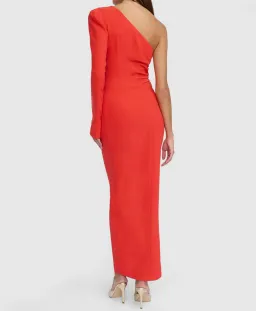 By Johnny Serefina Asymmetric Gather Midi Dress Scarlet Red Size 8 for rent on The Volte - image 2