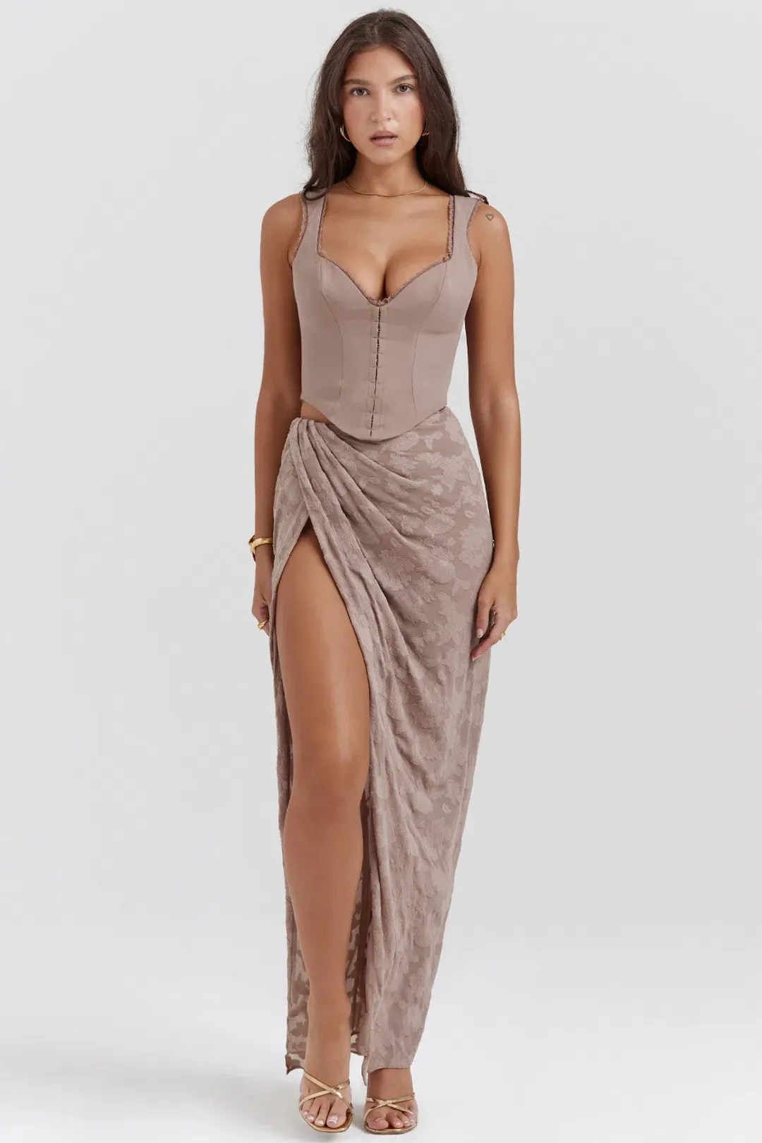 House of CB Robyn Corset & Vesper Maxi Skirt Set Mushroom Size XS/S for rent on The Volte - main image