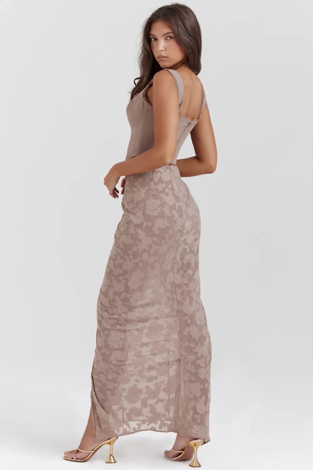 House of CB Robyn Corset & Vesper Maxi Skirt Set Mushroom Size XS/S for rent on The Volte - main image