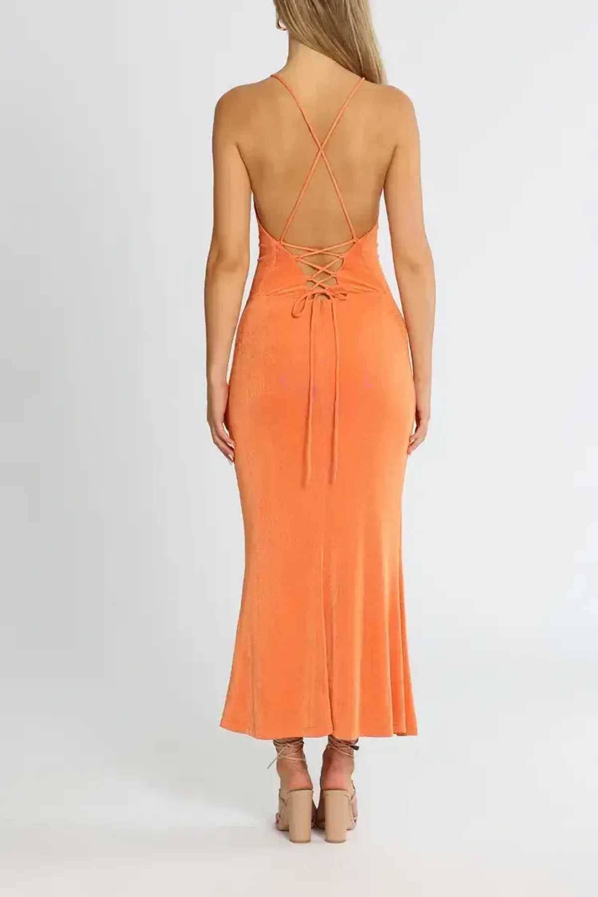 MISHA Greta Midi Dress Coral Gold Size 10/M - Image 3