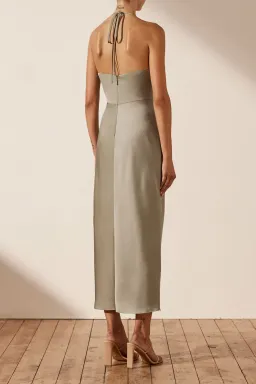 Shona Joy Luxe Twist Front Halter Midi Dress Eucalyptus Size AU 14 for rent on The Volte - image 3
