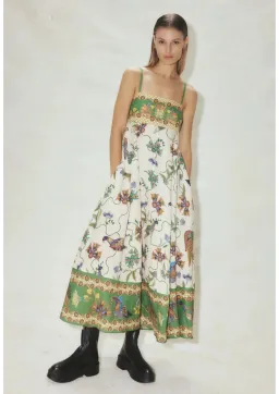 Alemais Birdie Printed-linen Midi Dress Print Size AU 6 for rent on The Volte - image 1