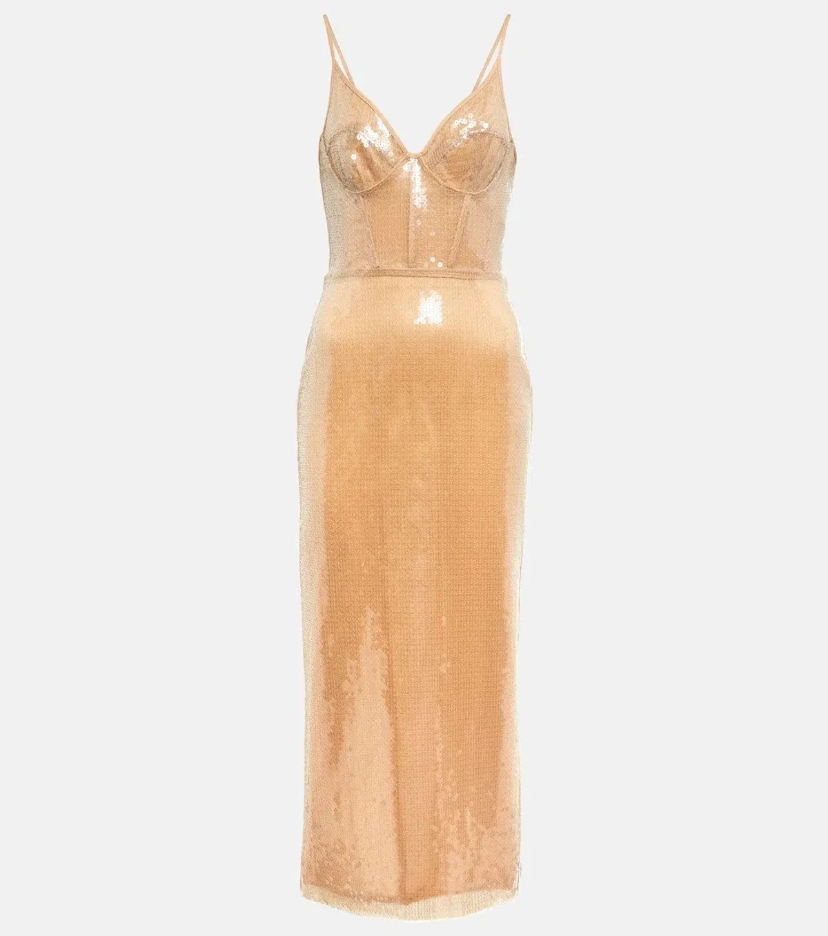 David Koma Sequined Midi Dress Beige Size 10 - Image 4