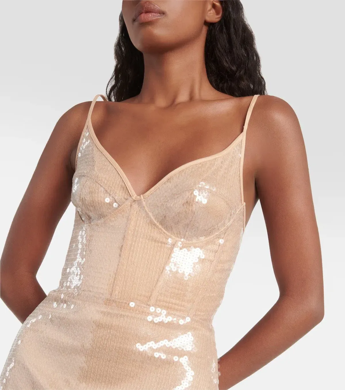 David Koma Sequined Midi Dress Beige Size 10 - Image 3