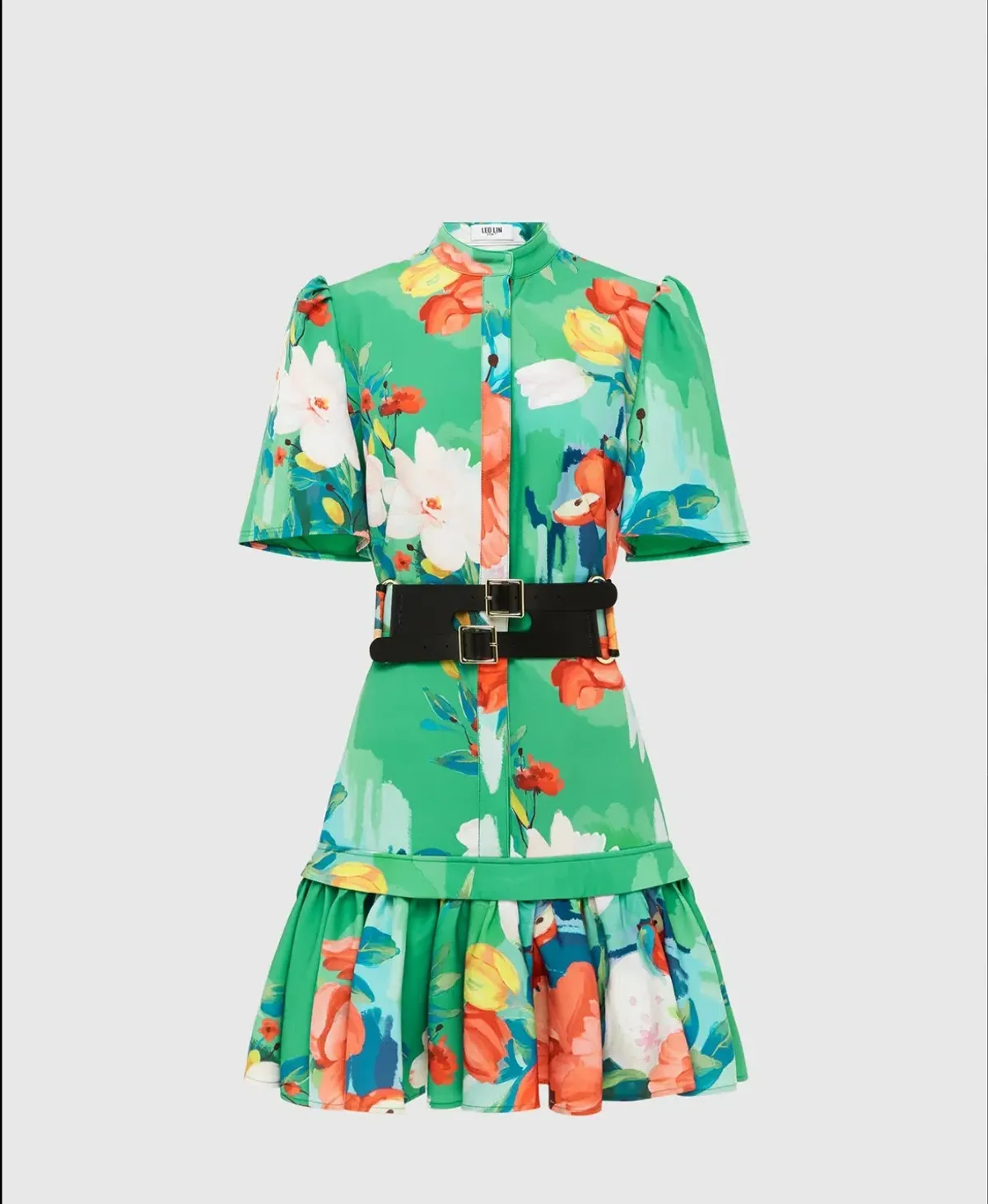 Leo Lin Florescence Mini Shirt Dress Lily Pad Green Floral Size 14 - Image 1
