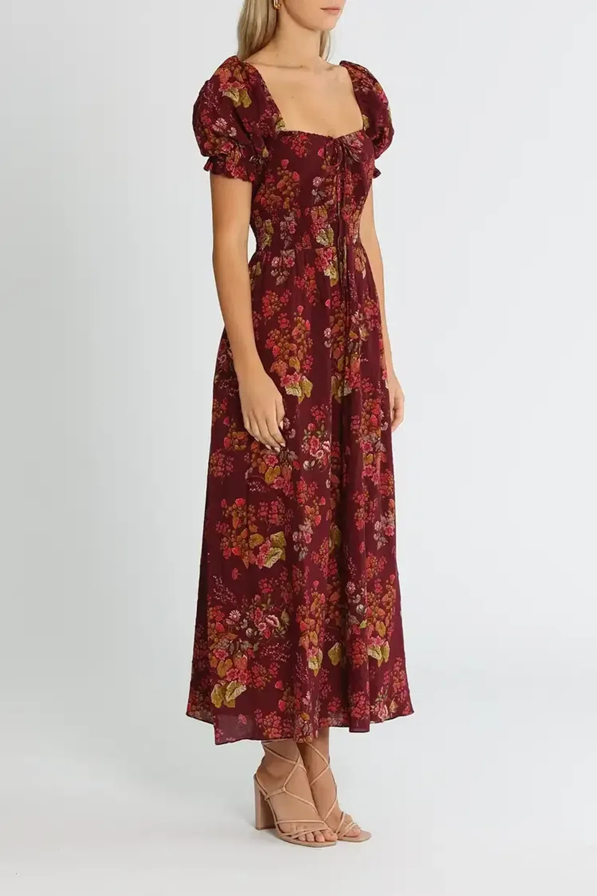 Peony Tie Front Purple Midi Dress Floral Size 8 - Image 2
