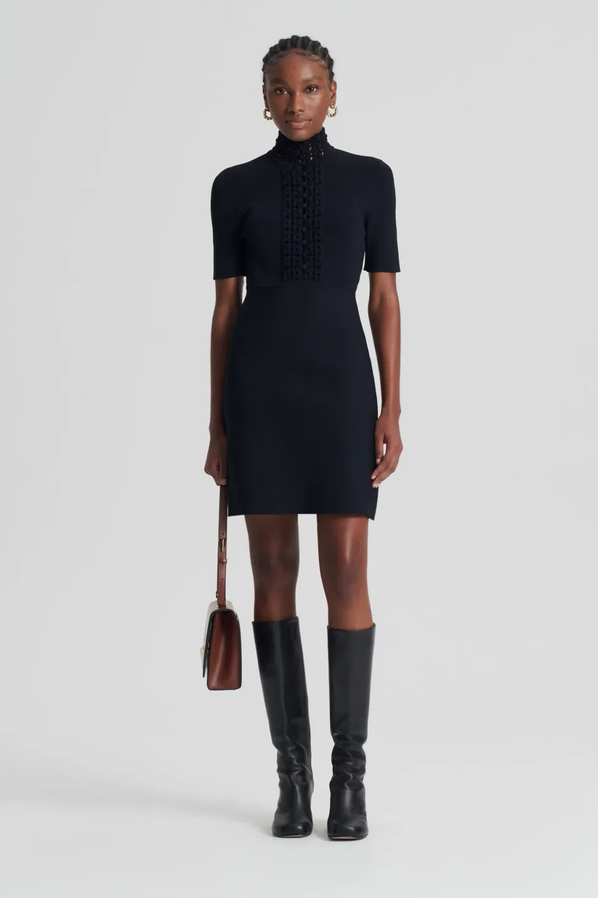 Scanlan Theodore Crepe Knit Daisy Mini Dress Black Size AU 6 for rent on The Volte - main image