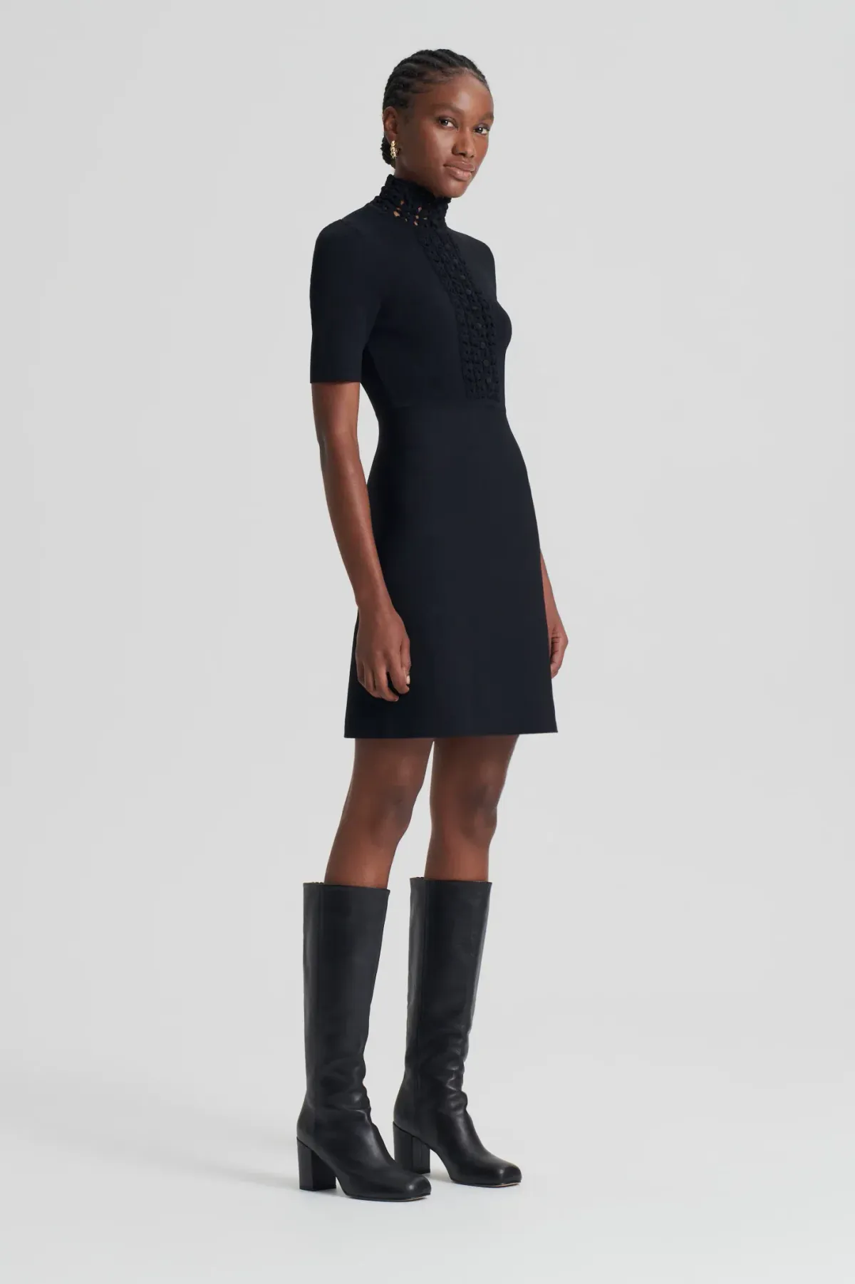 Scanlan Theodore Crepe Knit Daisy Mini Dress Black Size AU 6 - Image 2