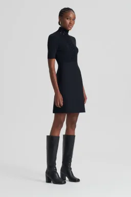 Scanlan Theodore Crepe Knit Daisy Mini Dress Black Size AU 6 for rent on The Volte - image 2