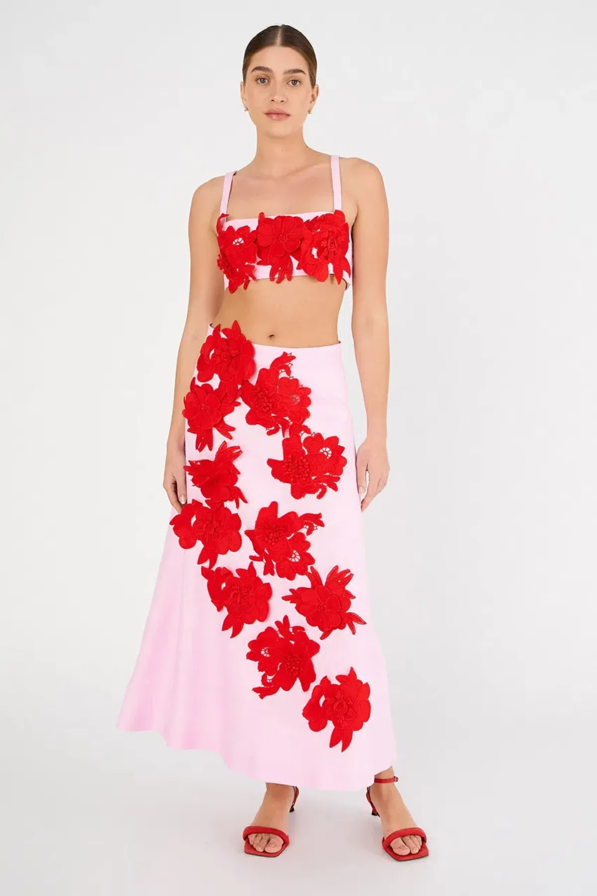 Oroton Contrast 3D Flower Skirt A-Line in Rose/Poppy Size AU 8 - Image 1