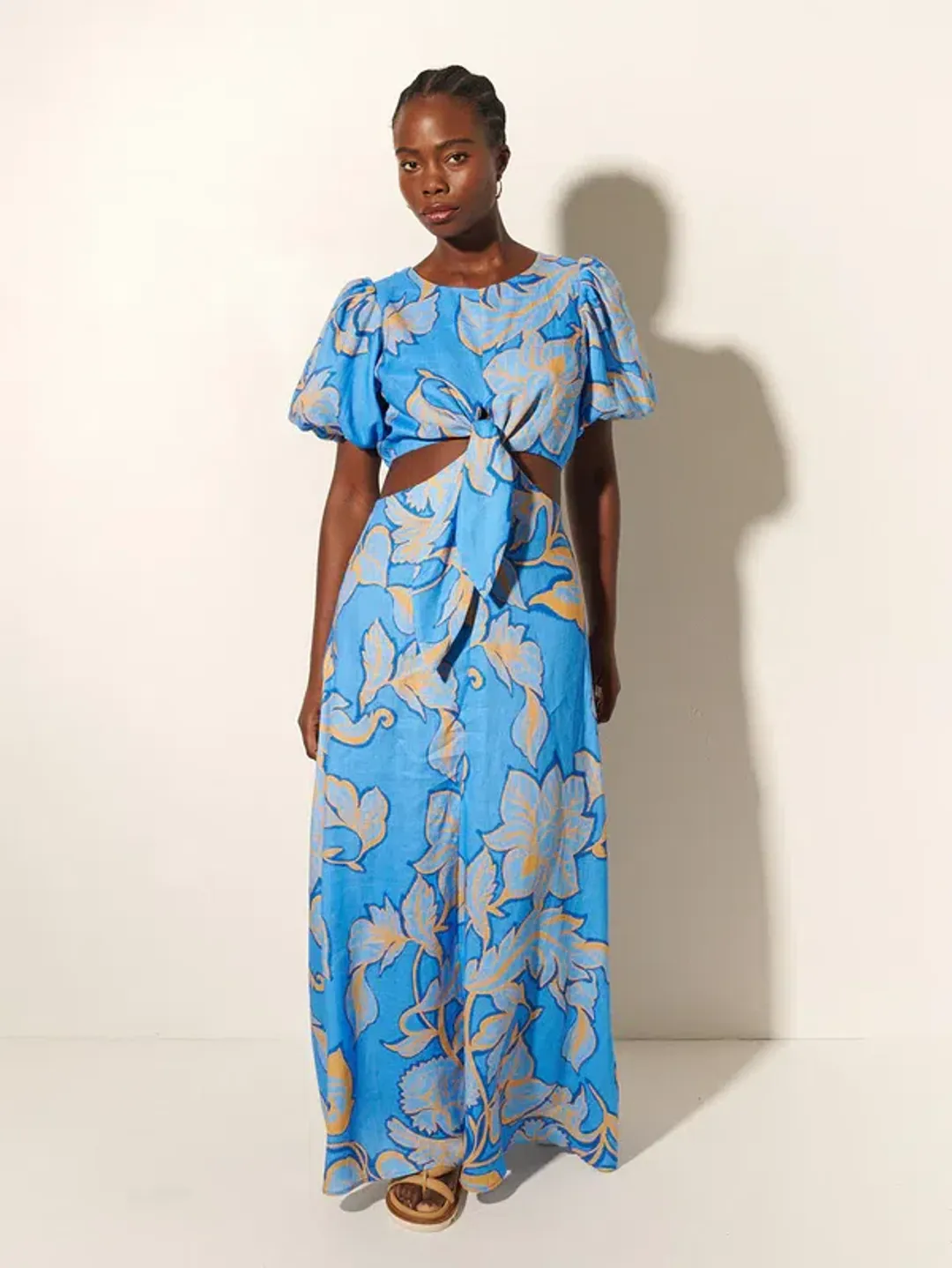 Kivari Taniana Cut Out Maxi Dress Blue Floral Size 12 for rent on The Volte - main image