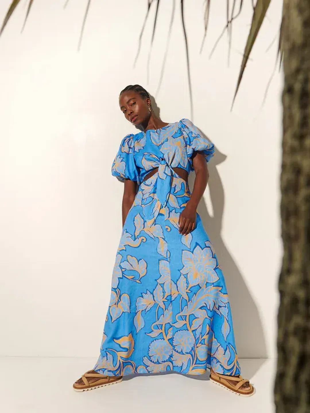 Kivari Taniana Cut Out Maxi Dress Blue Floral Size 12 for rent on The Volte - main image