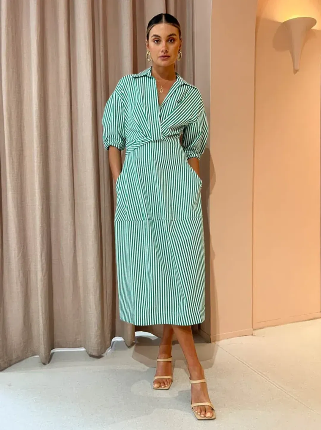 Camilla And Marc Flynn Cocoon Dress In Jade/White Stripe Size 10 for rent on The Volte - main image