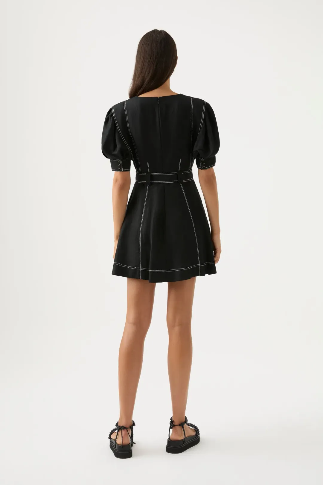Aje Beacon Structured Mini Dress Black Size 8 for rent on The Volte - main image
