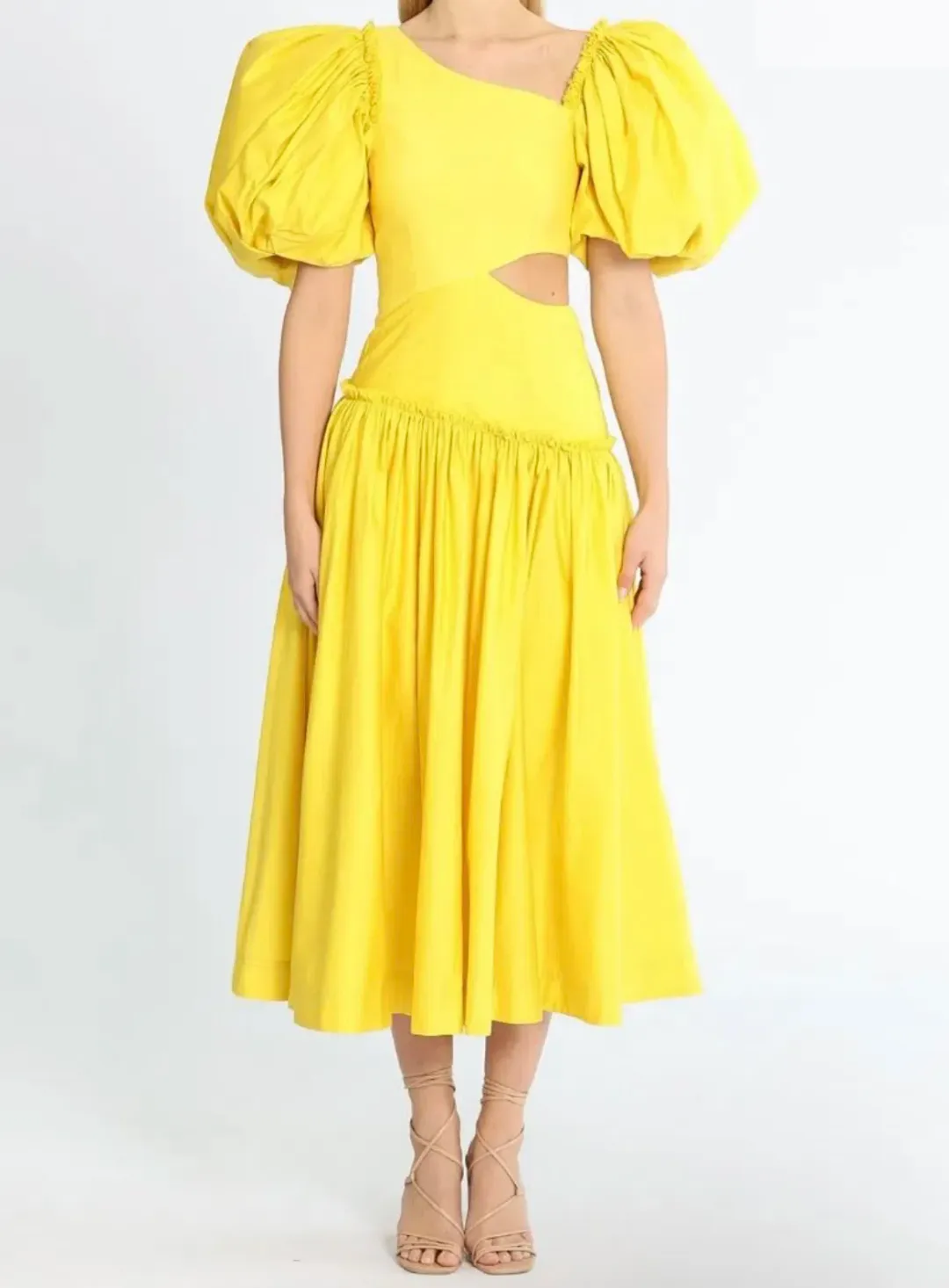 Aje Chateau Cut Out Midi Dress Sun Shower Yellow Size 10 for rent on The Volte - main image