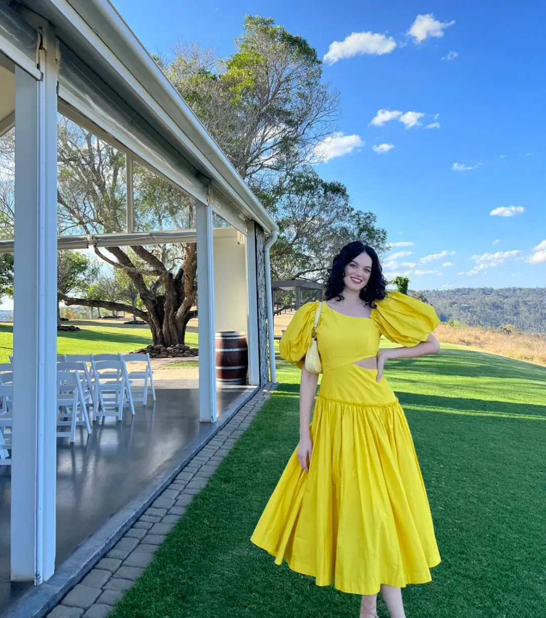Aje Chateau Cut Out Midi Dress Sun Shower Yellow Size 10 for rent on The Volte - main image