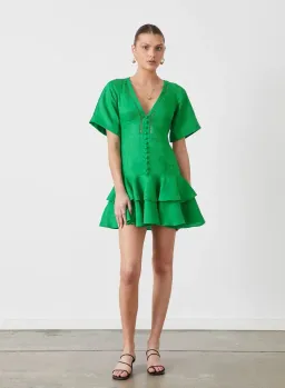 Joslin Gwen Linen Mini Dress Green Size 18 for rent on The Volte - image 1