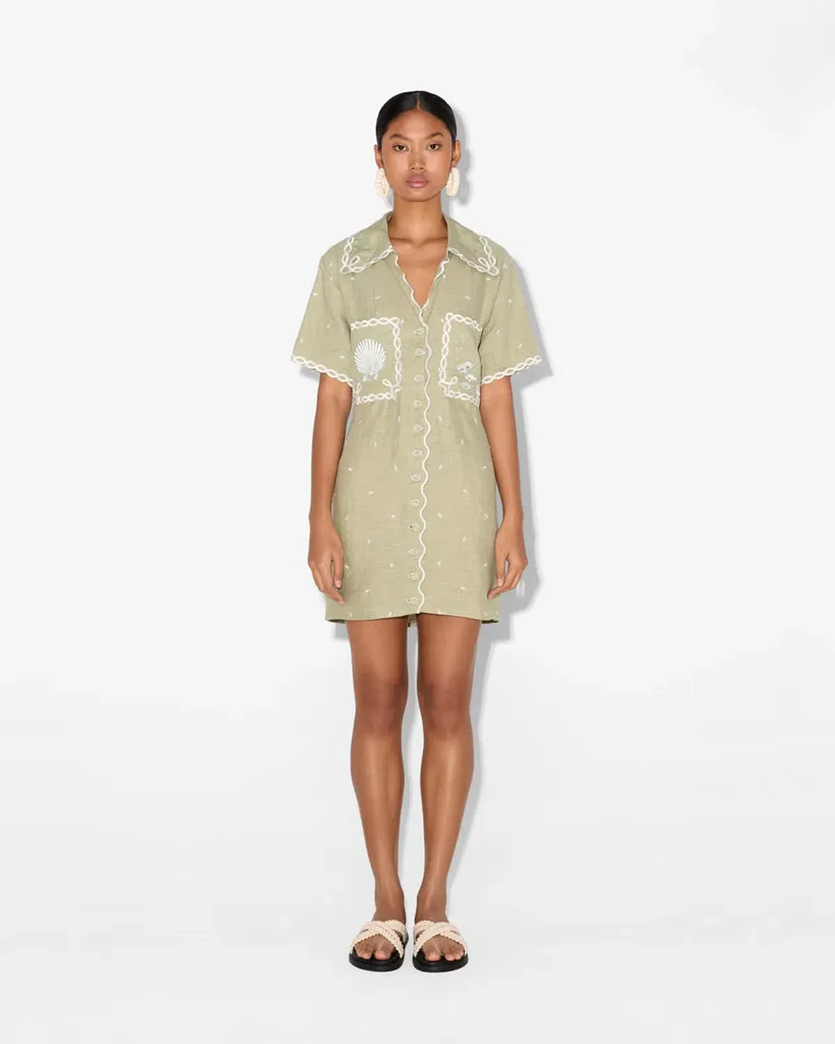 Magali Pascal La Mer Shirt Dress Green Size 12 - Image 1