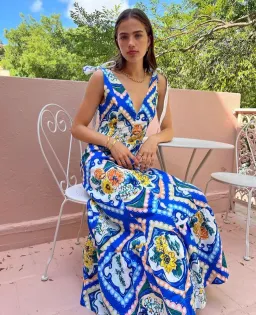 By Nicola Adoncia Tie Shoulder Maxi Dress Azure Floral Size 6 for rent on The Volte - image 3