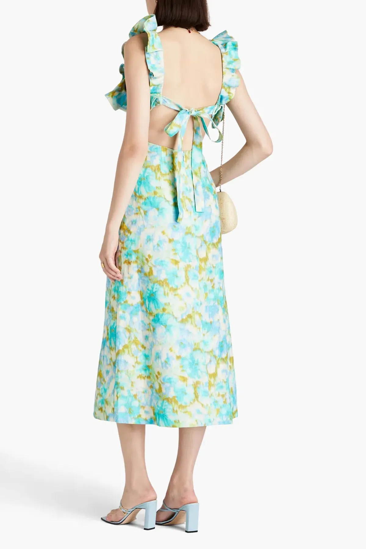 Zimmermann High Tide Ruffle Midi Dress Aqua Ikat Floral Size 1 / AU 10 - Image 2