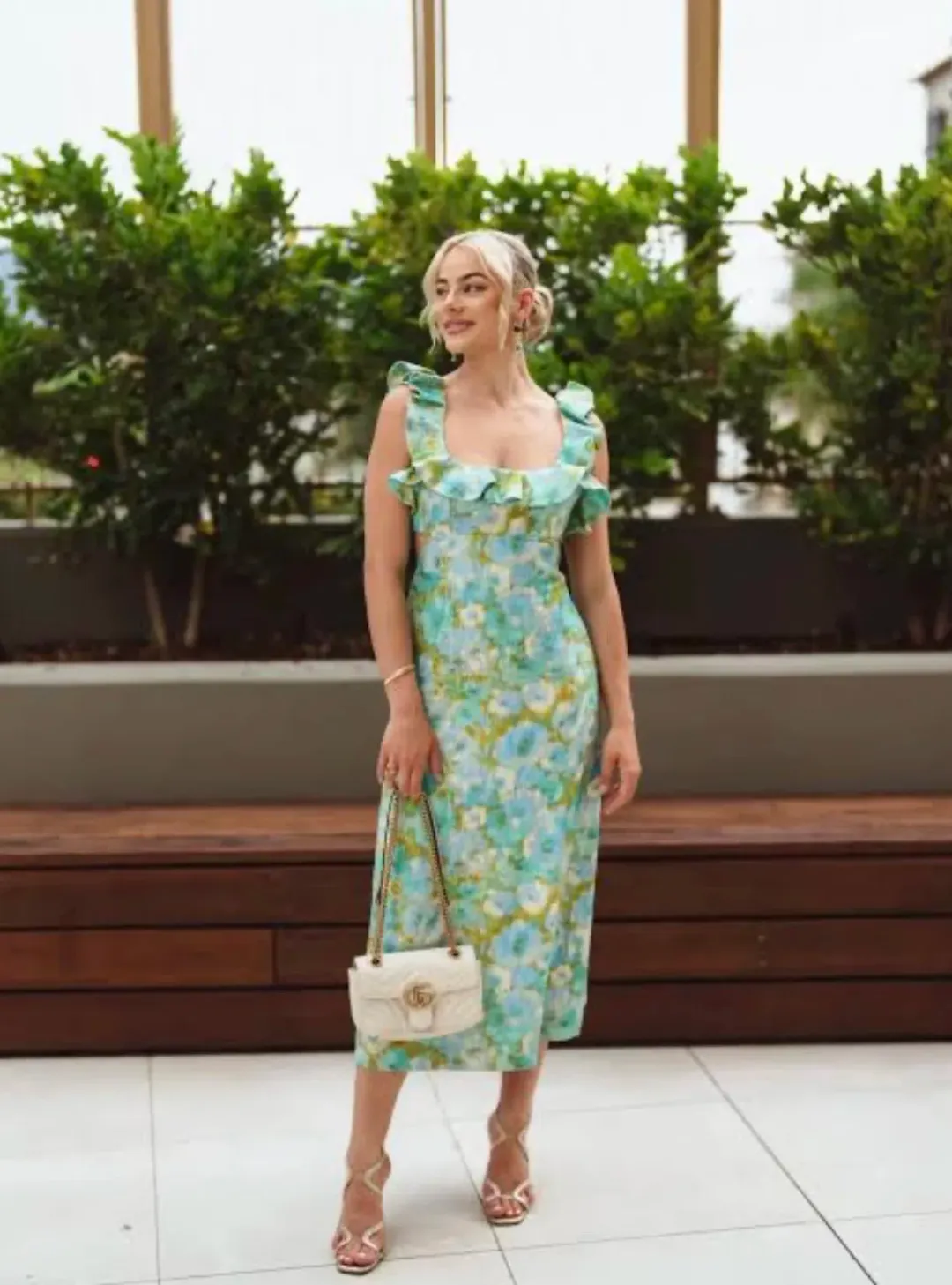 Zimmermann High Tide Ruffle Midi Dress Aqua Ikat Floral Size 1 / AU 10 for rent on The Volte - main image