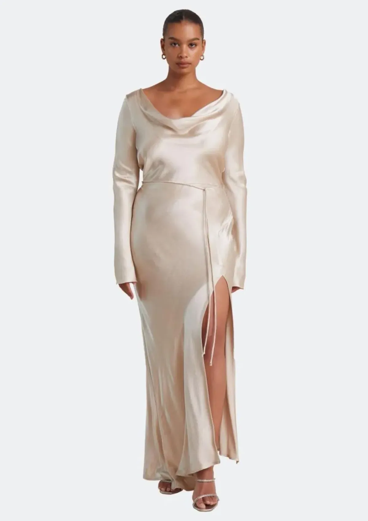 Bec & Bridge Moon Dance Long Sleeve Cowl Dress Sand Size 12 - Image 1