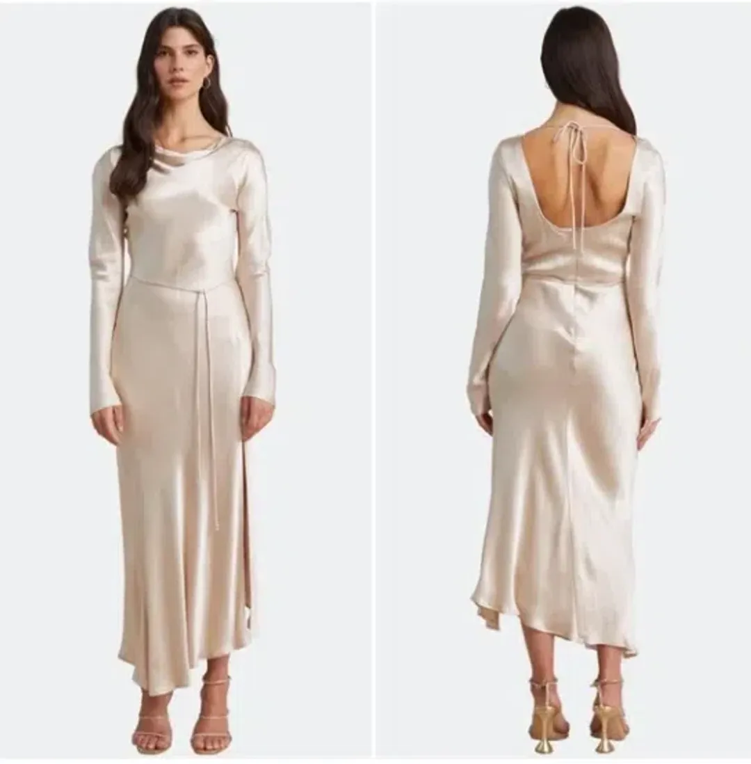 Bec & Bridge Moon Dance Long Sleeve Cowl Dress Sand Size 12 for rent on The Volte - main image