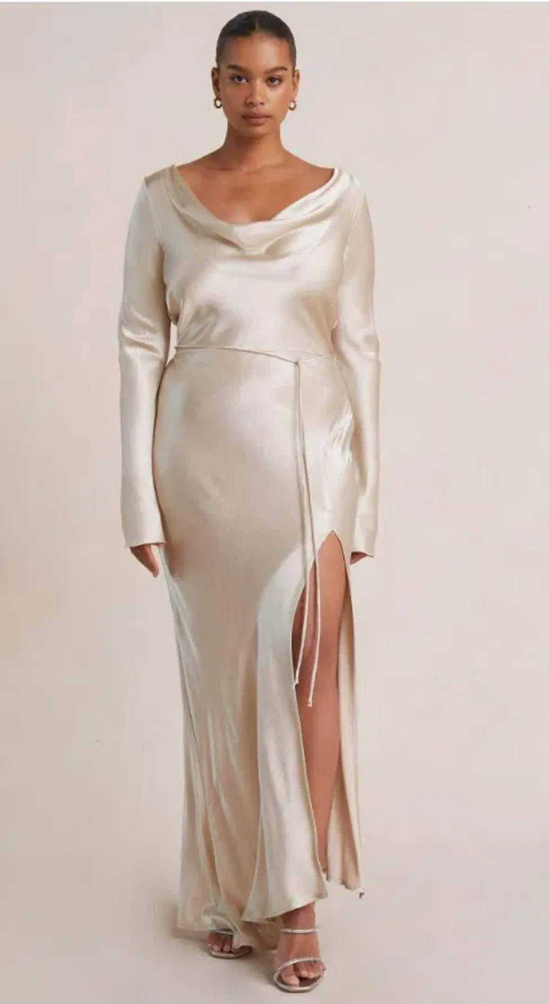 Bec & Bridge Moon Dance Long Sleeve Cowl Dress Sand Size 12 for rent on The Volte - main image