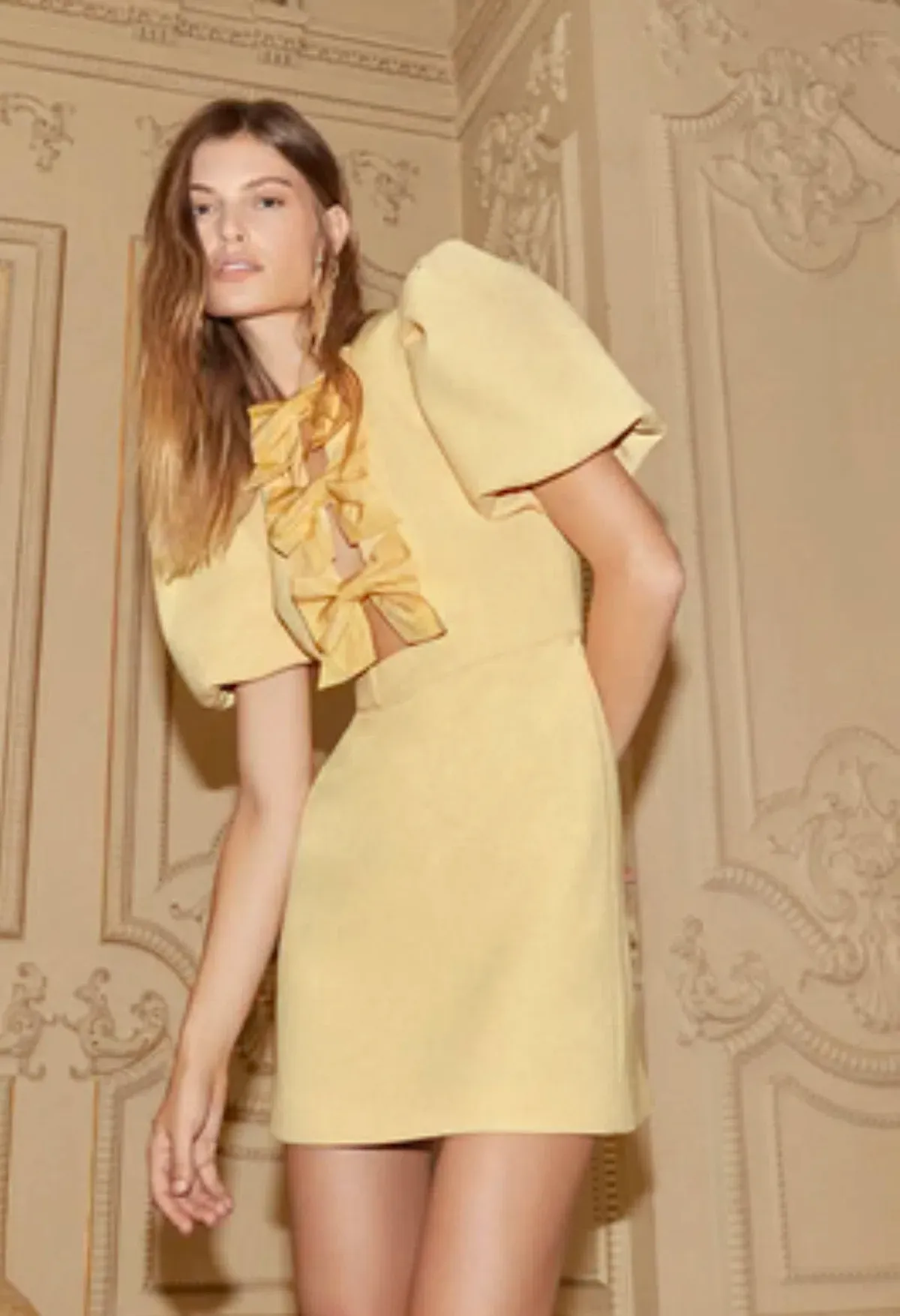 Rebecca Vallance Chloe Bow Mini Dress Yellow Size 6 - Image 2