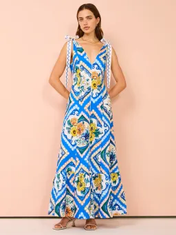 By Nicola Adoncia Tie Shoulder Maxi Dress in Azure Floral Size 14 for rent on The Volte - image 1
