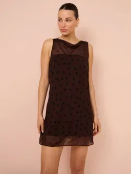 Bec & Bridge Turner Boatneck Mini Sheer Spot Dress In Chocolate/Black Size 10 for rent on The Volte - image 1