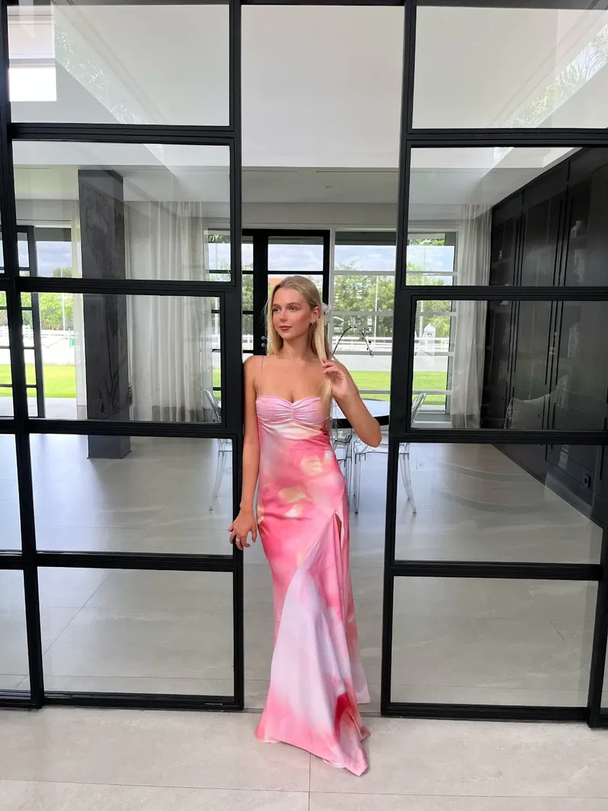 HNTR Gaia Gown Pink Multi Size 8 for rent on The Volte - main image