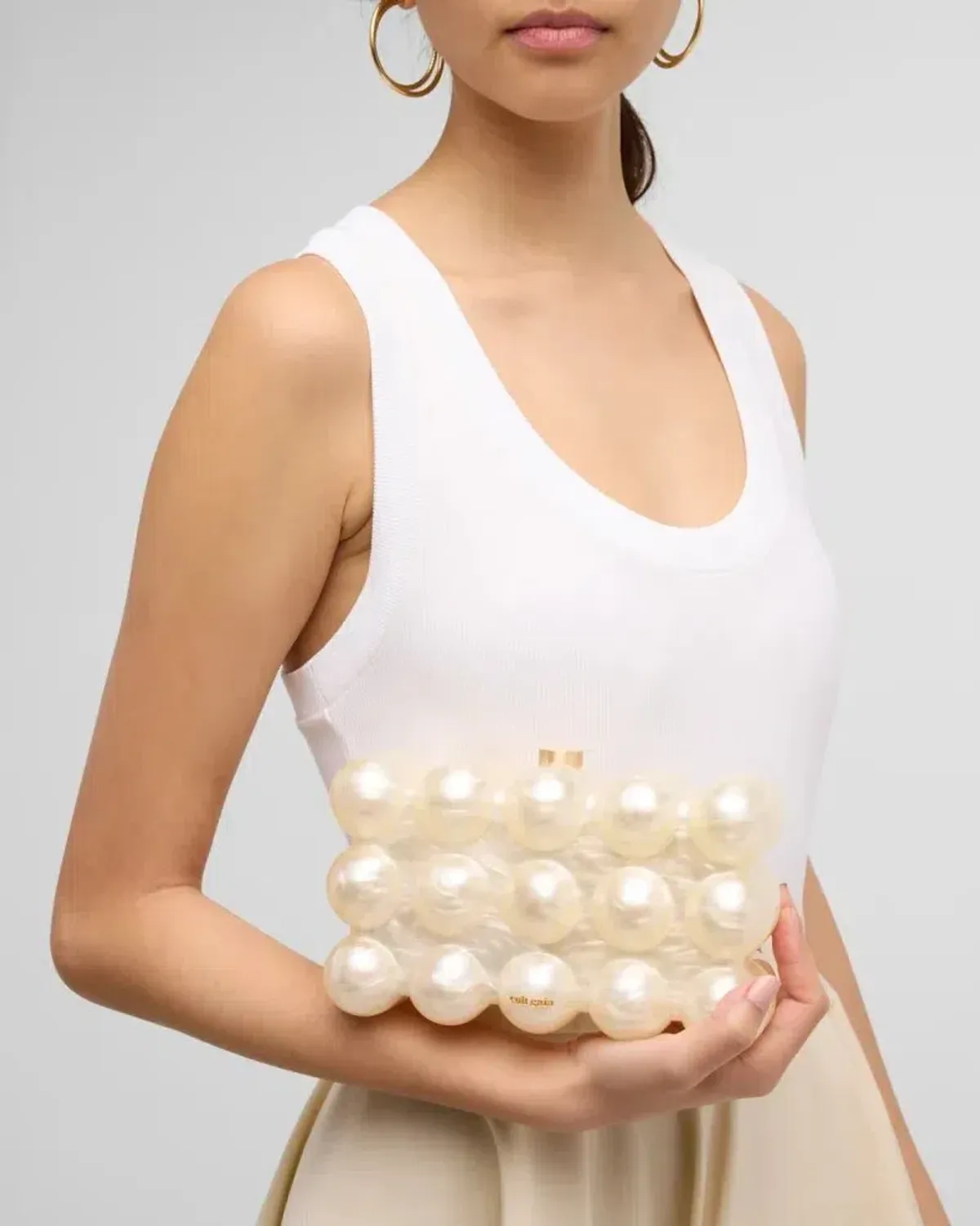 Cult Gaia The Bubble Acrylic Pearl Clutch Bag Cream White - Image 1