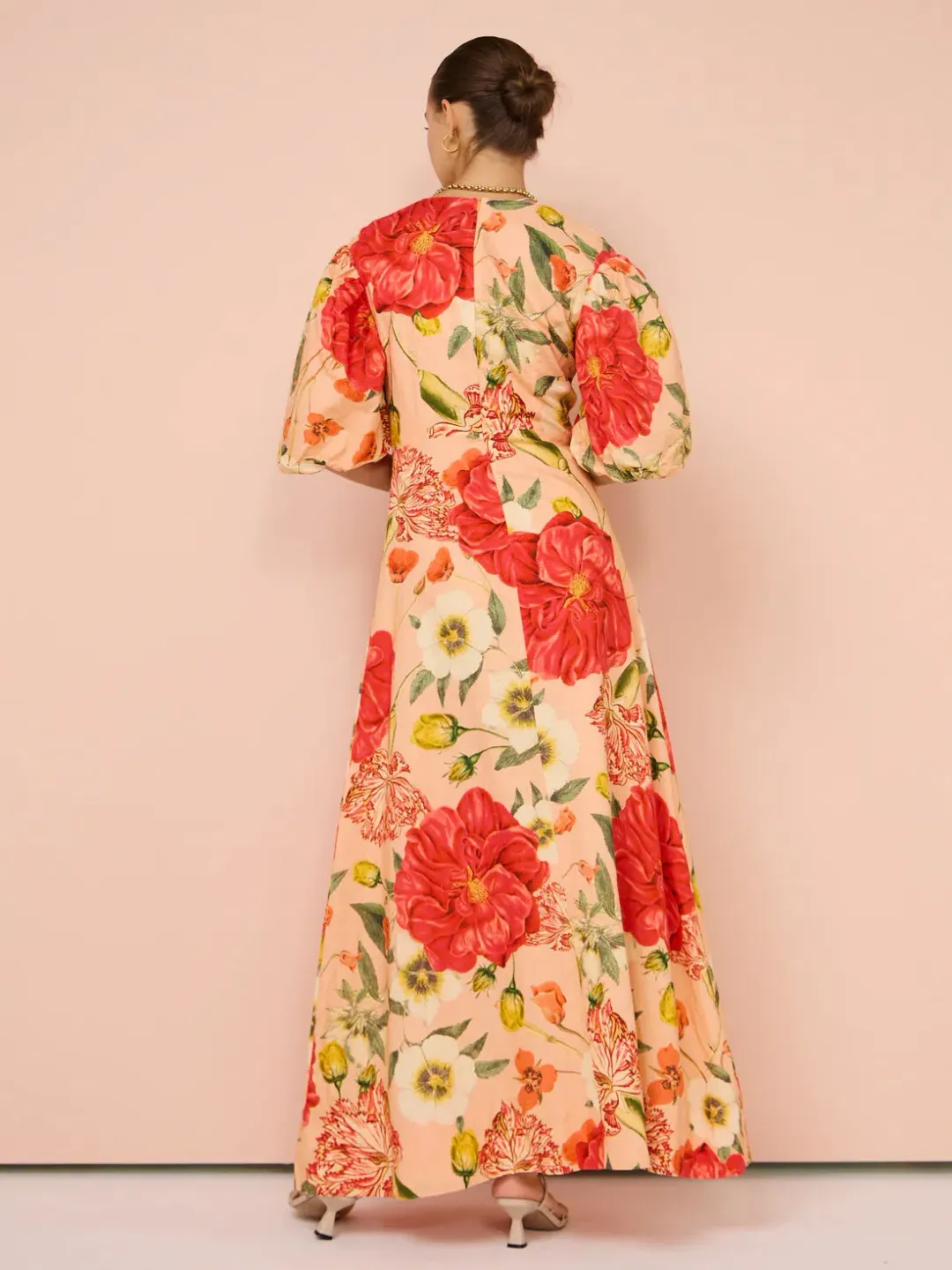 By Nicola Bolero Maxi Gathered Neckline Dress in Raspberry Punch Floral Size 14 for rent on The Volte - main image
