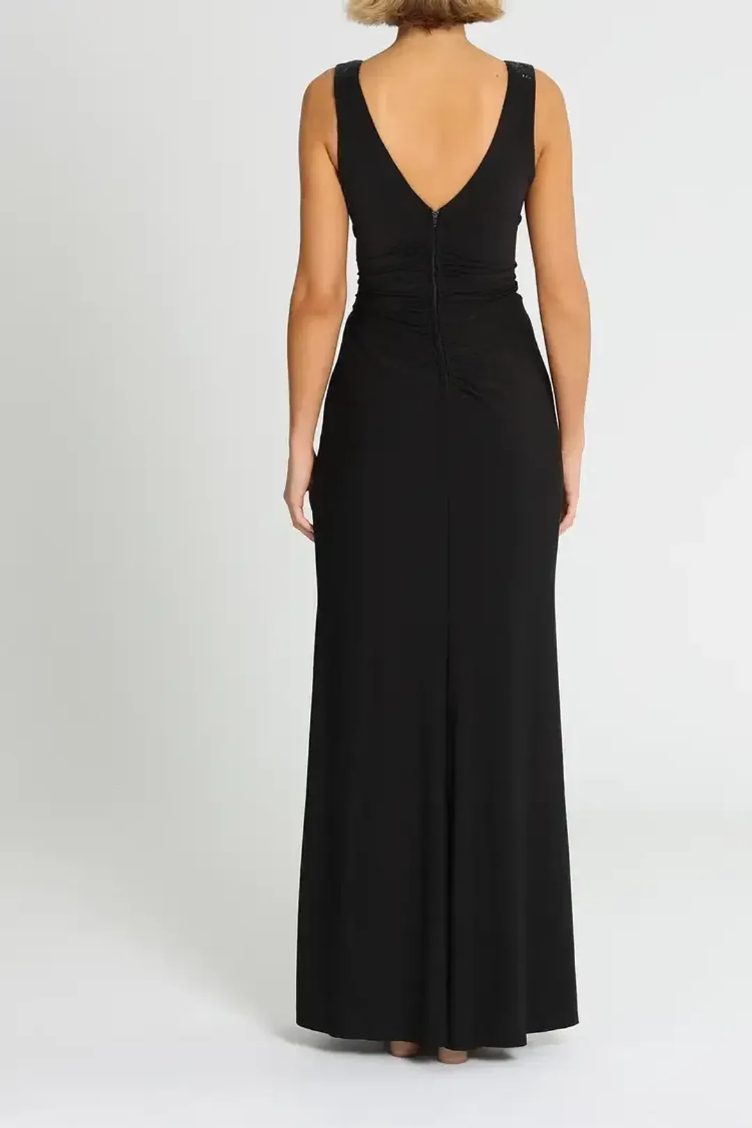 Montique Amalia Jersey Wrap Gown in Black Size 12 for rent on The Volte - main image