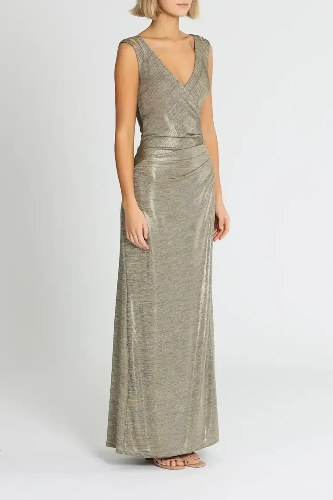 Montique Milani Metallic Gown in Gold Size 18 for rent on The Volte - main image