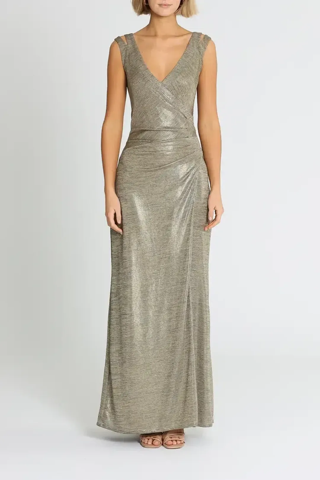 Montique Milani Metallic Gown in Gold Size 18 for rent on The Volte - main image