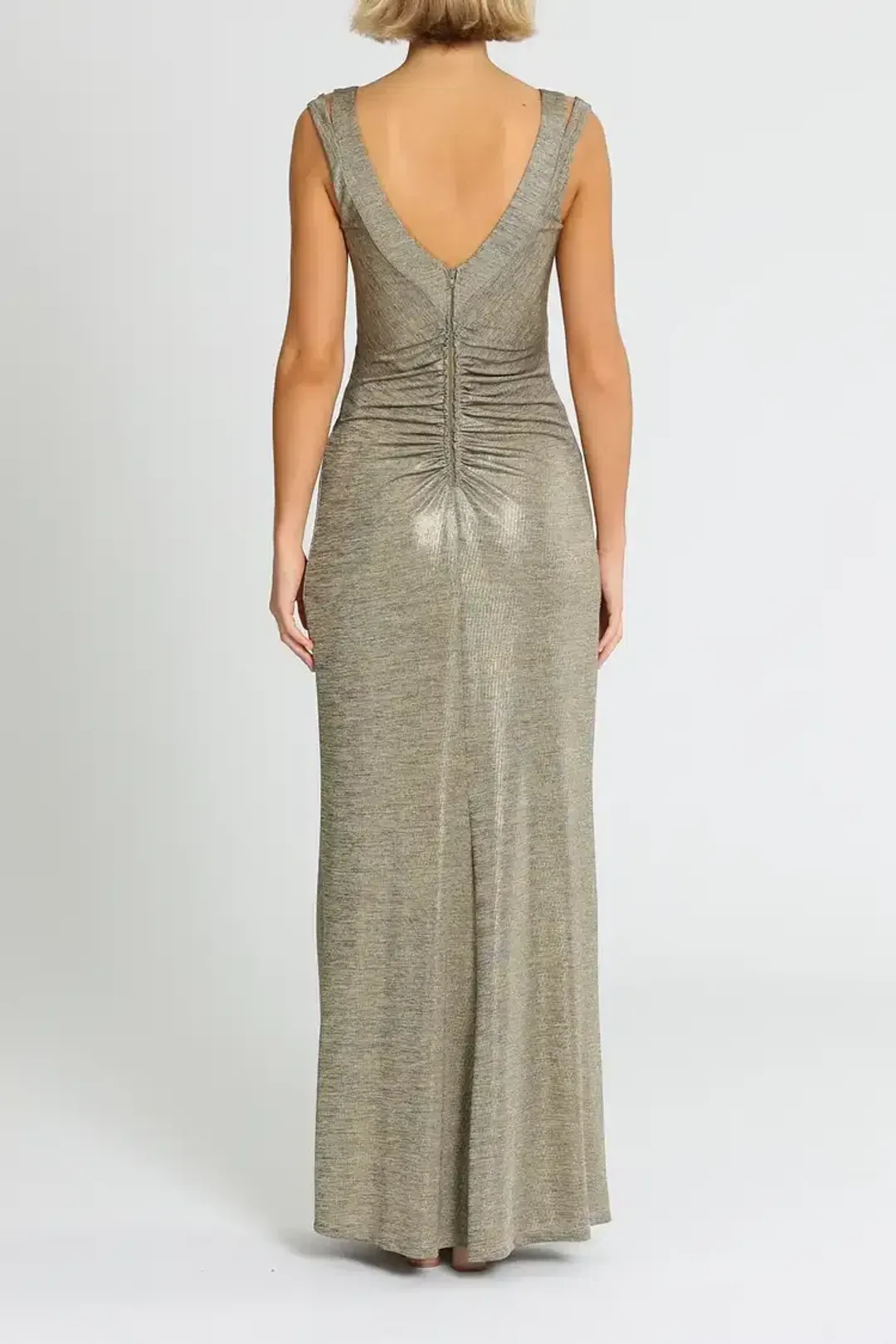 Montique Milani Metallic Gown in Gold Size 18 for rent on The Volte - main image