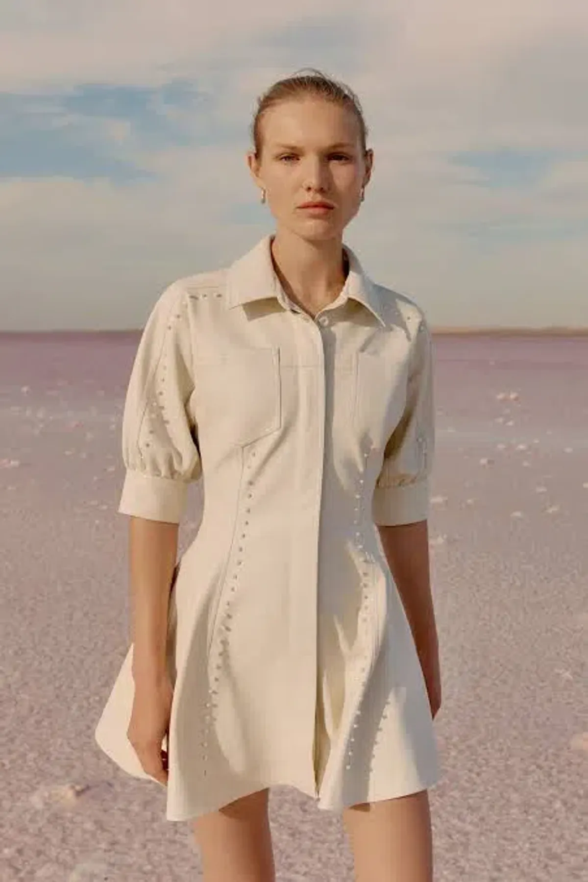 Aje Claire Pearl Mini Dress Sandstone/Beige Size 6 - Image 4