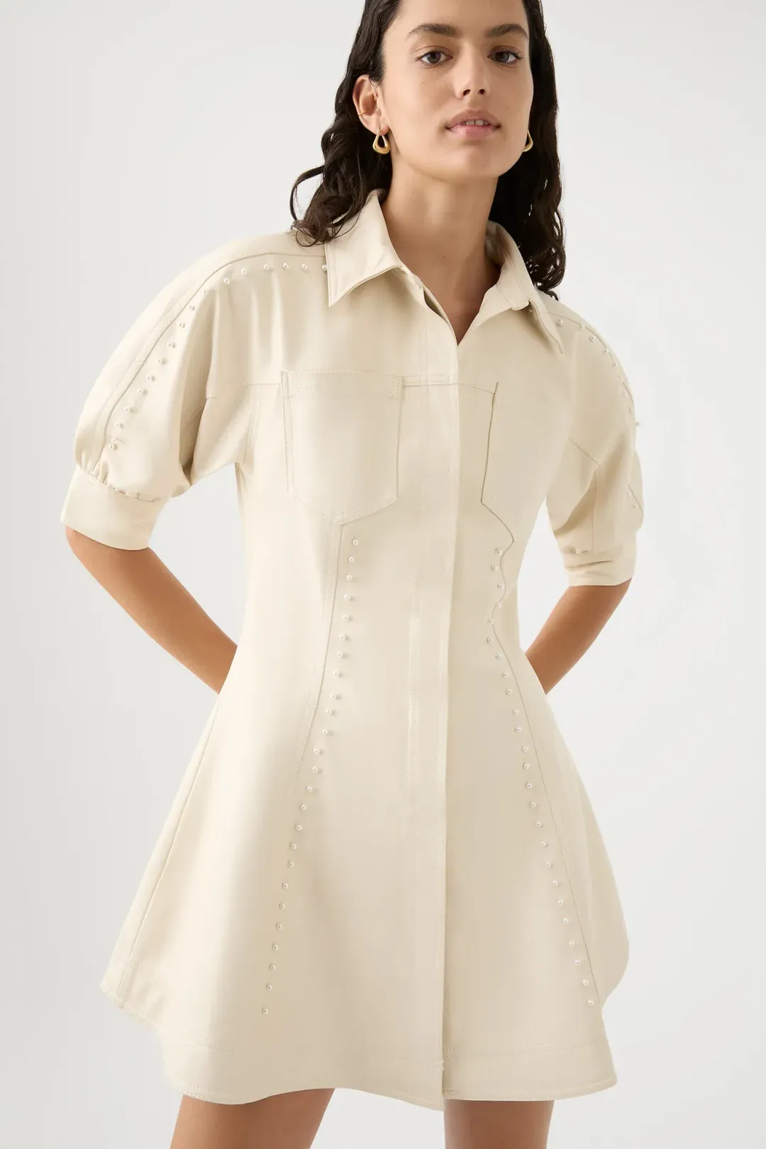Aje Claire Pearl Mini Dress Sandstone/Beige Size 6 for rent on The Volte - main image