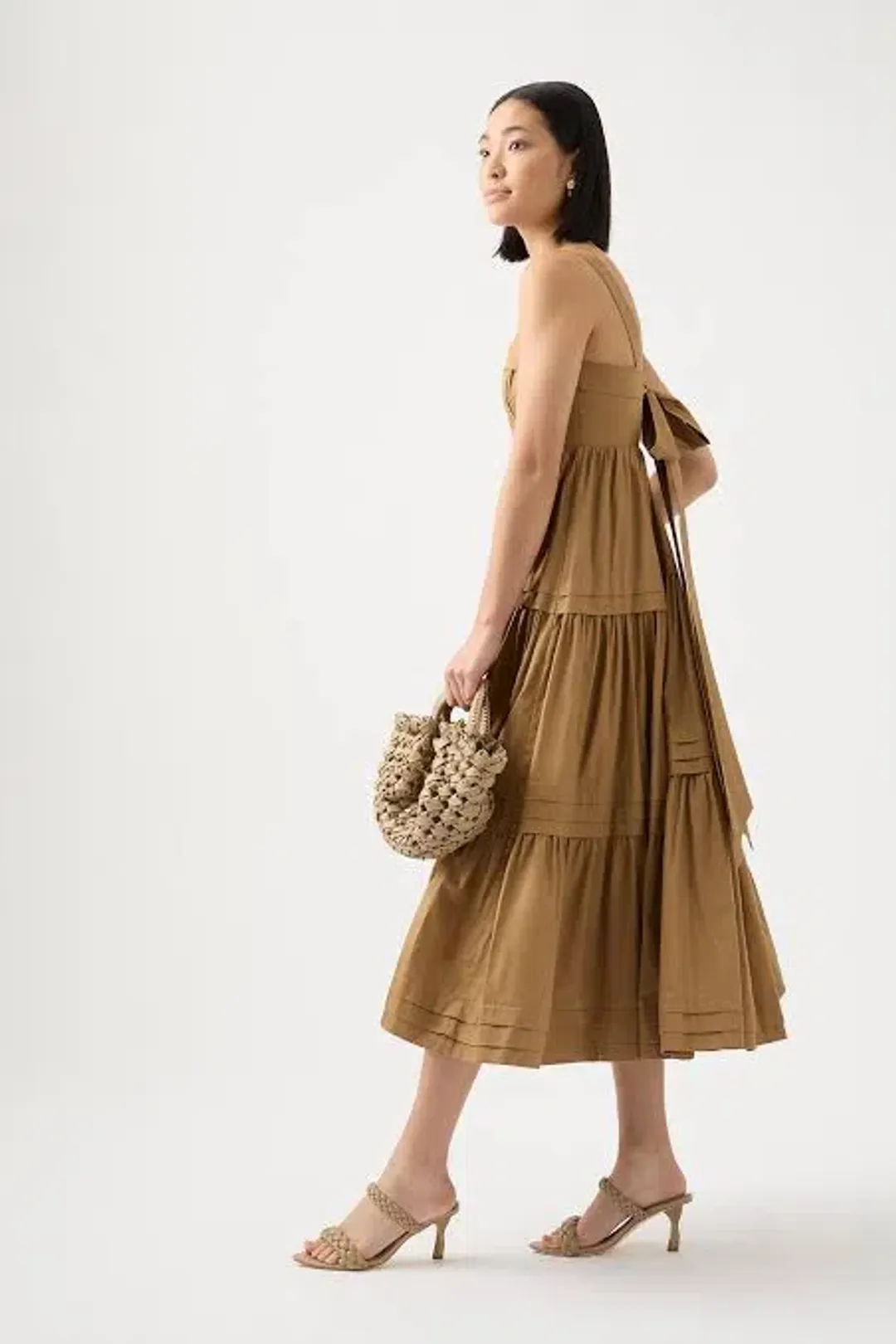 Aje Sophie Tiered Midi Dress Willow Brown Size 8 for rent on The Volte - main image