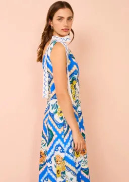 By Nicola Adocia Tie Shoulder Maxi Dress Azure Blue Floral Size 10 for rent on The Volte - image 2