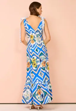 By Nicola Adocia Tie Shoulder Maxi Dress Azure Blue Floral Size 10 for rent on The Volte - image 3