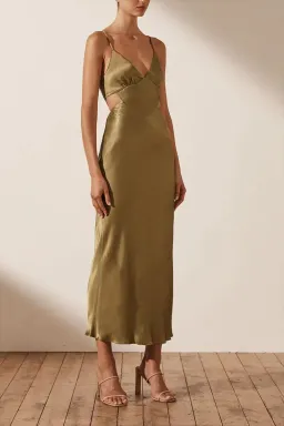 Shona Joy Alma Backless Midi Dress In Cumin Size 6 for rent on The Volte - image 1