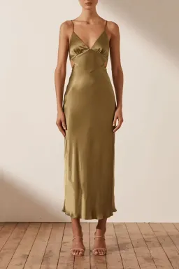 Shona Joy Alma Backless Midi Dress In Cumin Size 6 for rent on The Volte - image 2