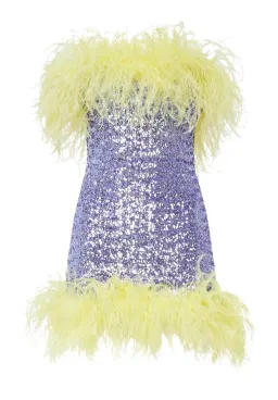 Oseree Paillettes Plumage Mini Dress Lilac and Citron Size AU 8 for rent on The Volte - image 5